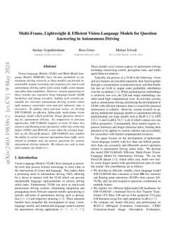 Multi-Frame, Lightweight & Efficient Vision-Language Models for Question
  Answering in Autonomous Driving