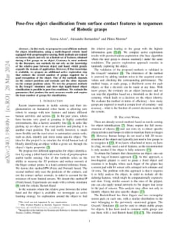 Pose-free object classification from surface contact features in
  sequences of Robotic grasps