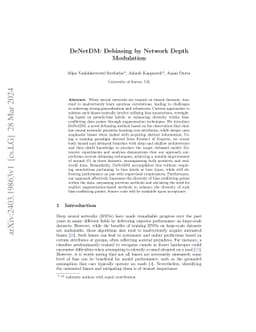 DeNetDM: Debiasing by Network Depth Modulation