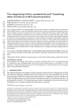 "I'm categorizing LLM as a productivity tool": Examining ethics of LLM
  use in HCI research practices