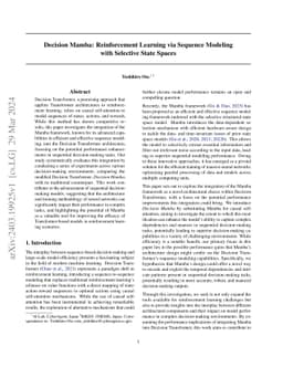 Decision Mamba: Reinforcement Learning via Sequence Modeling with
  Selective State Spaces