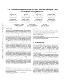 TFB: Towards Comprehensive and Fair Benchmarking of Time Series
  Forecasting Methods