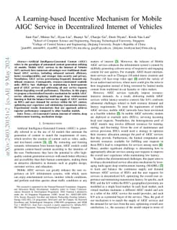 A Learning-based Incentive Mechanism for Mobile AIGC Service in
  Decentralized Internet of Vehicles