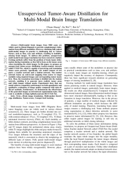 Unsupervised Tumor-Aware Distillation for Multi-Modal Brain Image
  Translation