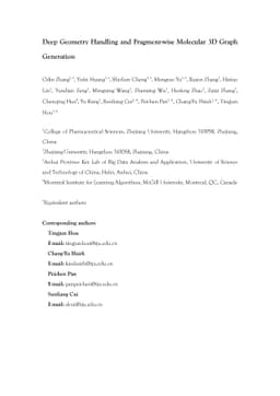 Deep Geometry Handling and Fragment-wise Molecular 3D Graph Generation