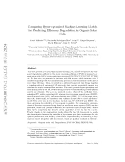 Comparing Hyper-optimized Machine Learning Models for Predicting Efficiency Degradation in Organic Solar Cells