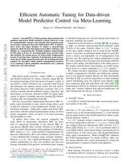 Efficient Automatic Tuning for Data-driven Model Predictive Control via
  Meta-Learning
