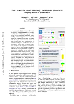 Your Co-Workers Matter: Evaluating Collaborative Capabilities of
  Language Models in Blocks World