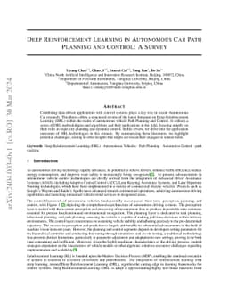 Deep Reinforcement Learning in Autonomous Car Path Planning and Control:
  A Survey