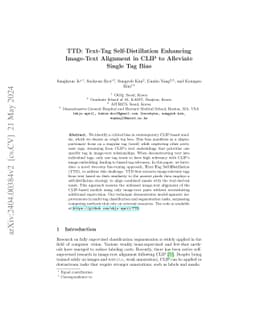 TTD: Text-Tag Self-Distillation Enhancing Image-Text Alignment in CLIP
  to Alleviate Single Tag Bias
