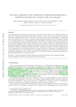 Automatic explanation of the classification of Spanish legal judgments
  in jurisdiction-dependent law categories with tree estimators