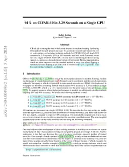 94% on CIFAR-10 in 3.29 Seconds on a Single GPU