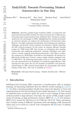 DailyMAE: Towards Pretraining Masked Autoencoders in One Day