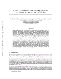 RQ-RAG: Learning to Refine Queries for Retrieval Augmented Generation