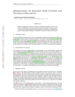 Observations on Building RAG Systems for Technical Documents