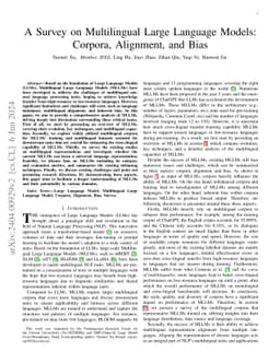A Survey on Multilingual Large Language Models: Corpora, Alignment, and
  Bias