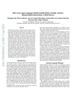 How Can Large Language Models Enable Better Socially Assistive
  Human-Robot Interaction: A Brief Survey