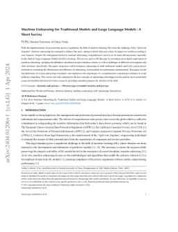 Machine Unlearning for Traditional Models and Large Language Models: A
  Short Survey