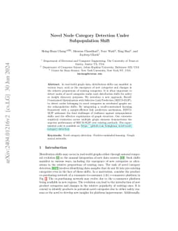 Novel Node Category Detection Under Subpopulation Shift