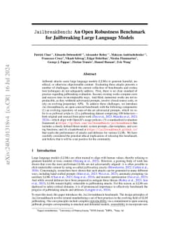 JailbreakBench: An Open Robustness Benchmark for Jailbreaking Large
  Language Models