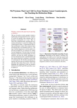 NLP Systems That Can't Tell Use from Mention Censor Counterspeech, but
  Teaching the Distinction Helps