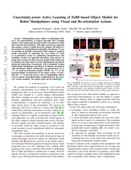 Uncertainty-aware Active Learning of NeRF-based Object Models for Robot
  Manipulators using Visual and Re-orientation Actions