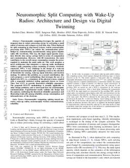 Neuromorphic Split Computing with Wake-Up Radios: Architecture and
  Design via Digital Twinning