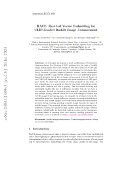 RAVE: Residual Vector Embedding for CLIP-Guided Backlit Image
  Enhancement
