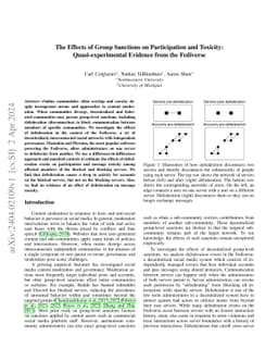 The Effects of Group Sanctions on Participation and Toxicity:
  Quasi-experimental Evidence from the Fediverse
