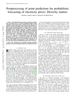 Postprocessing of point predictions for probabilistic forecasting of
  electricity prices: Diversity matters