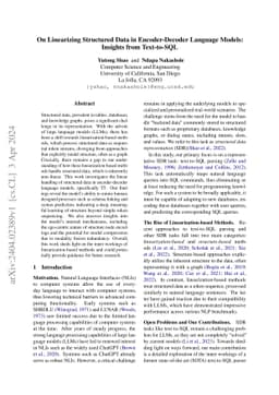 On Linearizing Structured Data in Encoder-Decoder Language Models:
  Insights from Text-to-SQL