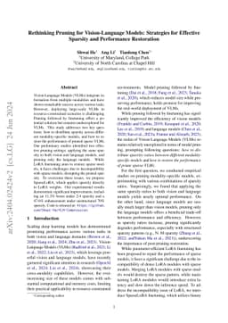 Rethinking Pruning for Vision-Language Models: Strategies for Effective
  Sparsity and Performance Restoration