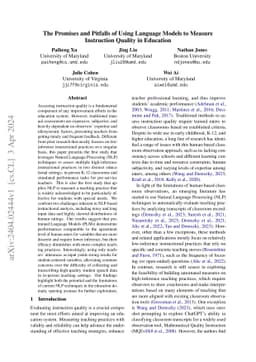 The Promises and Pitfalls of Using Language Models to Measure
  Instruction Quality in Education