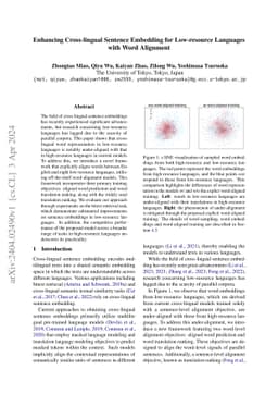 Enhancing Cross-lingual Sentence Embedding for Low-resource Languages
  with Word Alignment