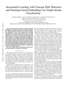 Incremental Learning with Concept Drift Detection and Prototype-based
  Embeddings for Graph Stream Classification