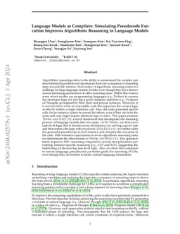 Language Models as Compilers: Simulating Pseudocode Execution Improves
  Algorithmic Reasoning in Language Models