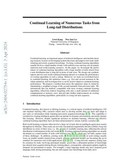 Continual Learning of Numerous Tasks from Long-tail Distributions
