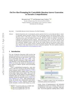 On Few-Shot Prompting for Controllable Question-Answer Generation in
  Narrative Comprehension
