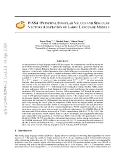 PiSSA: Principal Singular Values and Singular Vectors Adaptation of Large Language Models