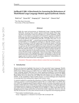 JailBreakV-28K: A Benchmark for Assessing the Robustness of MultiModal
  Large Language Models against Jailbreak Attacks