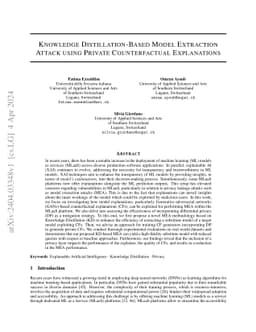 Knowledge Distillation-Based Model Extraction Attack using Private
  Counterfactual Explanations