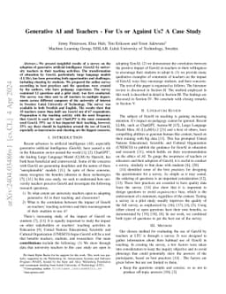 Generative AI and Teachers -- For Us or Against Us? A Case Study