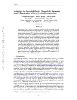 Mitigating the Impact of Outlier Channels for Language Model
  Quantization with Activation Regularization