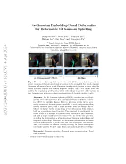 Per-Gaussian Embedding-Based Deformation for Deformable 3D Gaussian
  Splatting