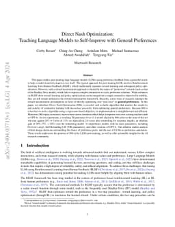 Direct Nash Optimization: Teaching Language Models to Self-Improve with
  General Preferences