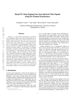 SleepVST: Sleep Staging from Near-Infrared Video Signals using
  Pre-Trained Transformers