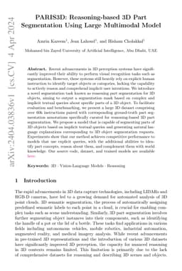 PARIS3D: Reasoning-based 3D Part Segmentation Using Large Multimodal
  Model