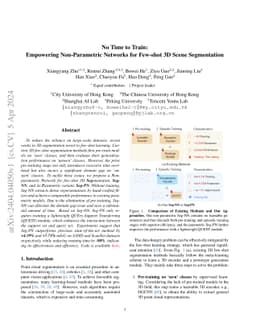 No Time to Train: Empowering Non-Parametric Networks for Few-shot 3D
  Scene Segmentation