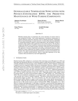 Generalizable Temperature Nowcasting with Physics-Constrained RNNs for
  Predictive Maintenance of Wind Turbine Components