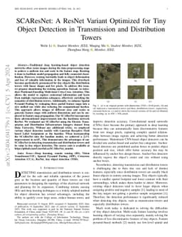 SCAResNet: A ResNet Variant Optimized for Tiny Object Detection in
  Transmission and Distribution Towers